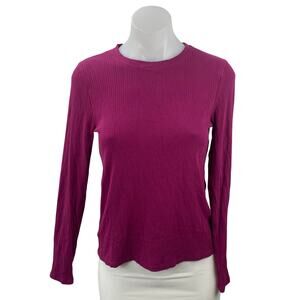 Splendid Women's Pink Ribbed Knit Crew Neck Long Sleeve T Shirt Tee Top Size S